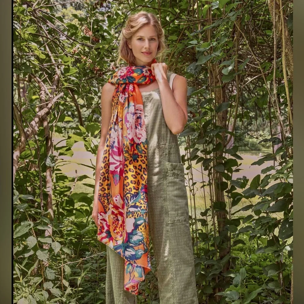 Powder Design Inc UK Printed Climbing Leopard - Tangerine Scarf - Picture 3 of 5